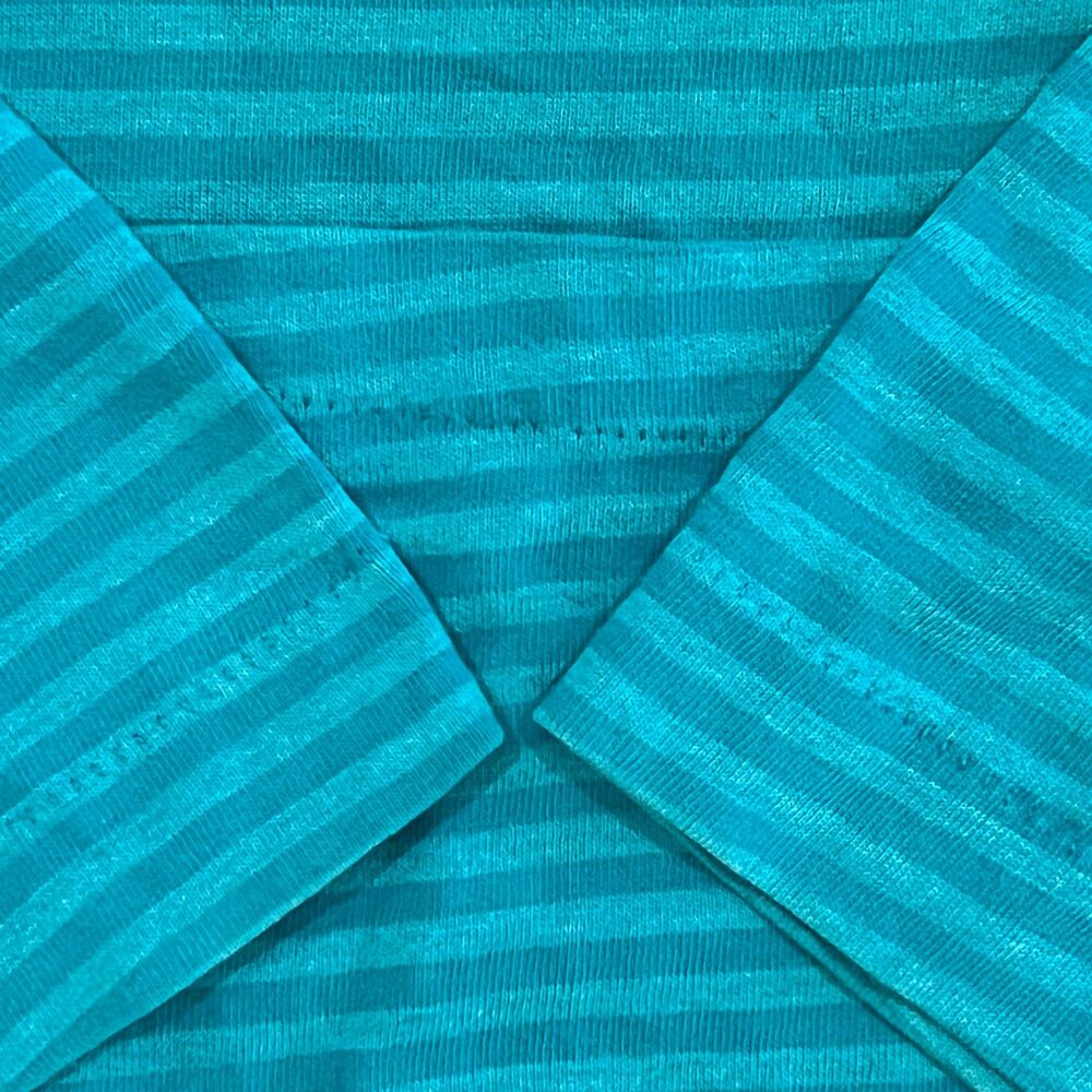 Vintage 80s Fruit Of The Loom Striped Shirt Teal Made in USA Single Stitch Large - Picture 2 of 6